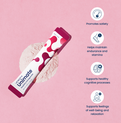 Original Unicity UNIMATE Raspberry Pomegranate STICK PACKS - Great Tasting - Ultra Concentrated Yerba Mate Drink - 1 Box of 30 Sachets