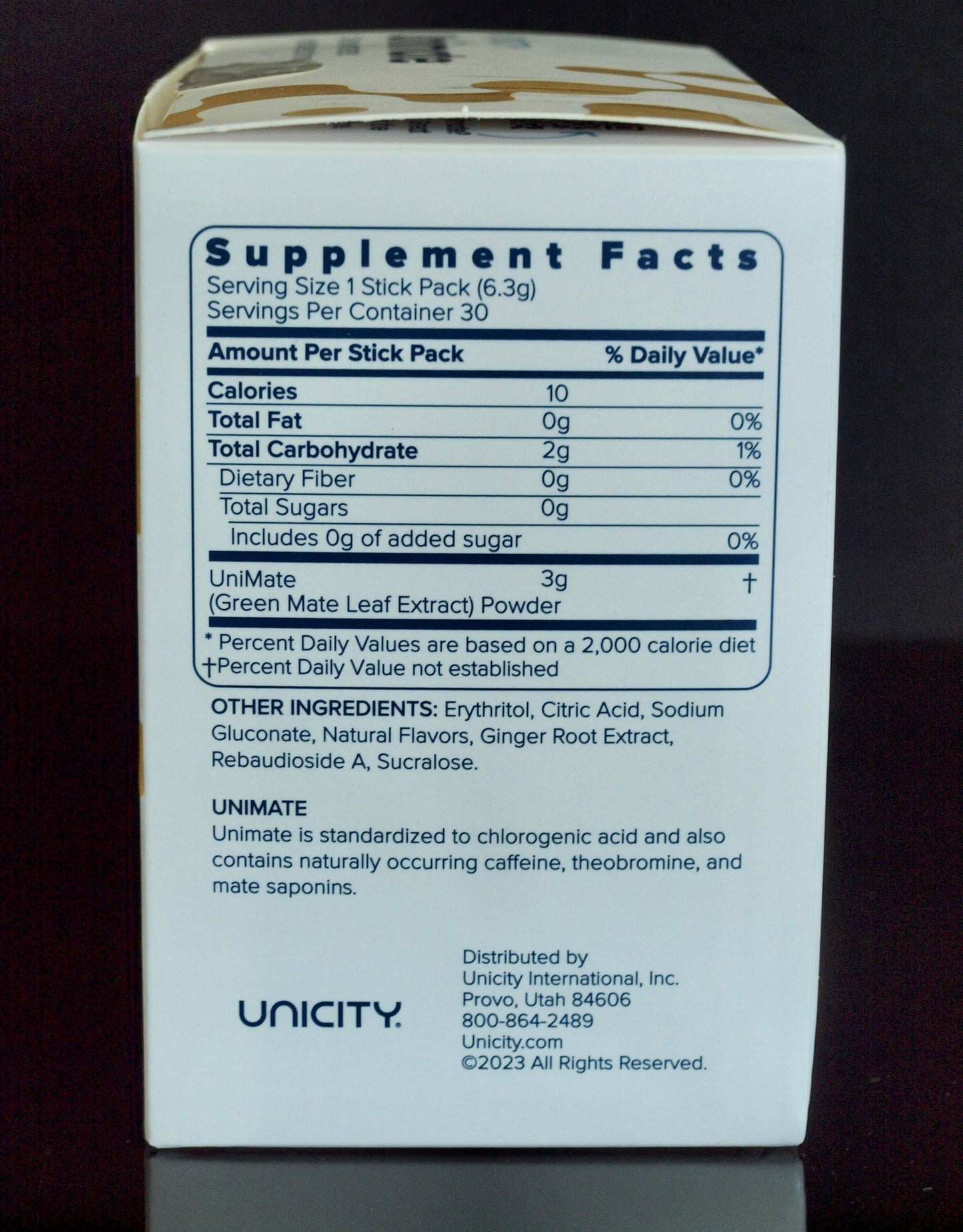 ORIGINAL UNICITY  UNIMATE NATURAL LEMON GINGER BOX OF 30 SACHETS... EXP JUNE 2028