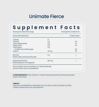 UNIMATE FIERCE STICK PACKS - Great Tasting - Ultra Concentrated Yerba Mate Drink - 1 Box of 30 Sachets